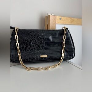 Aldo Black Croc-Pattern Shoulder Bag with Gold Chain